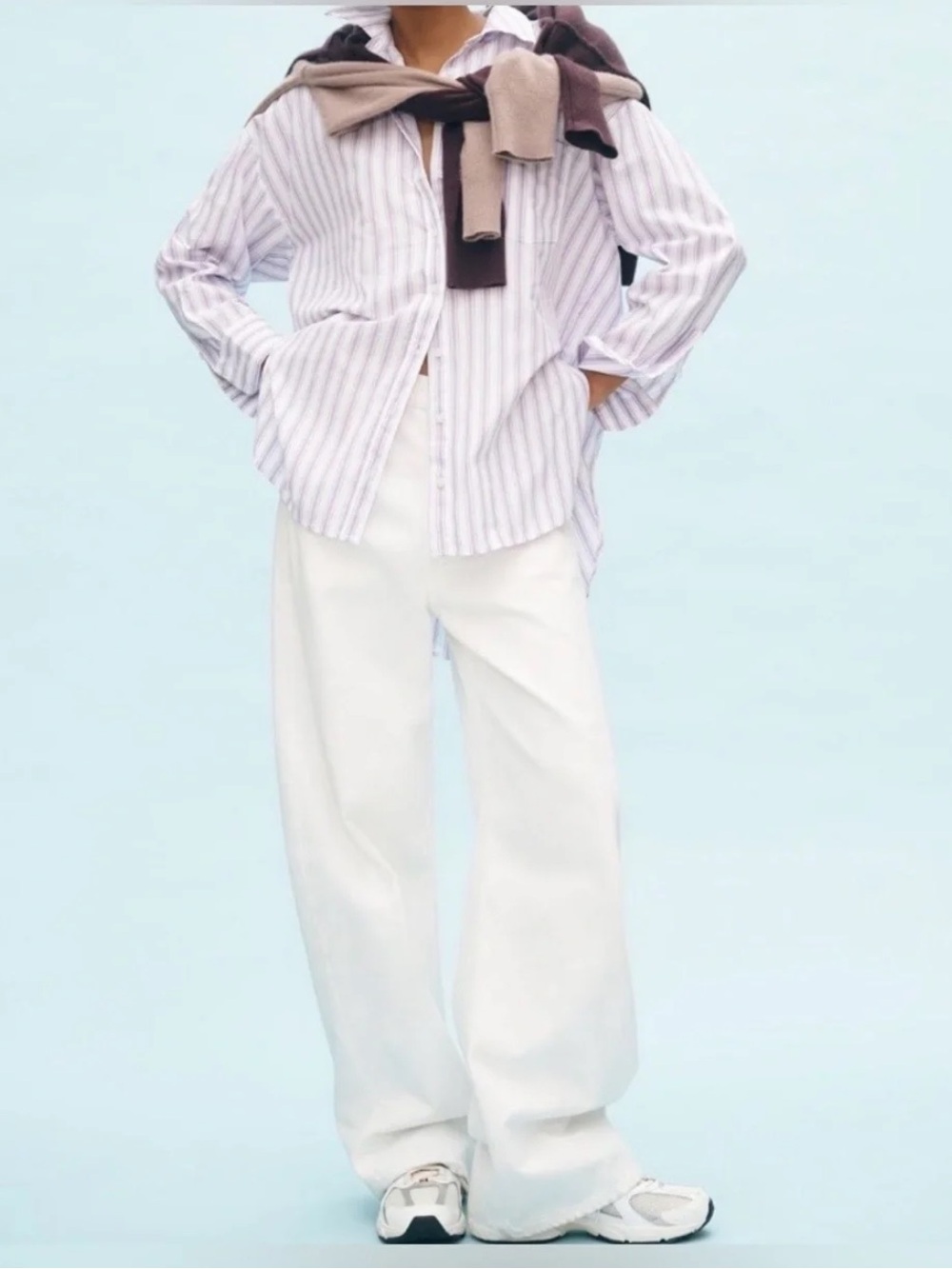 Maeve by Anthropologie Button Down Shirt purple Lavender White High Low striped